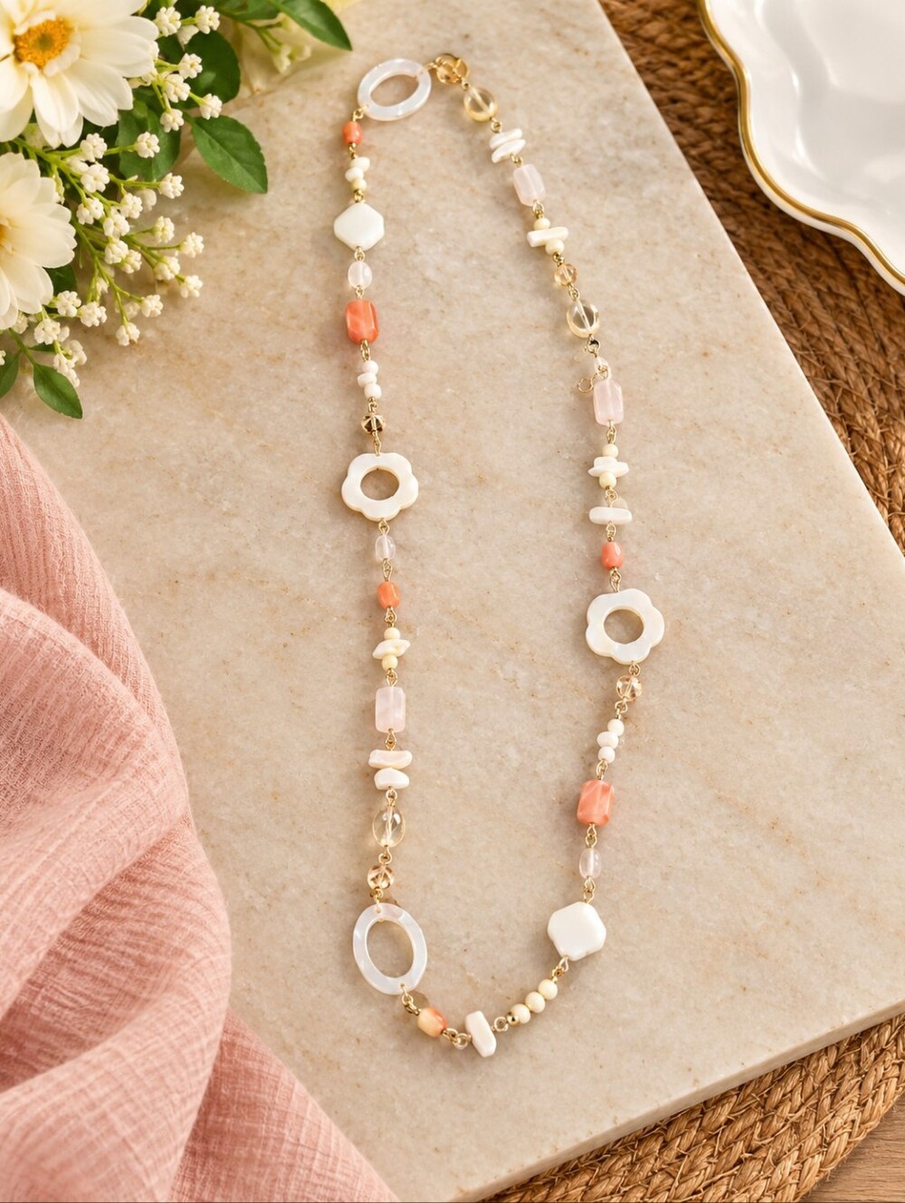 Light Pink And White Infinity Necklace. In EUC